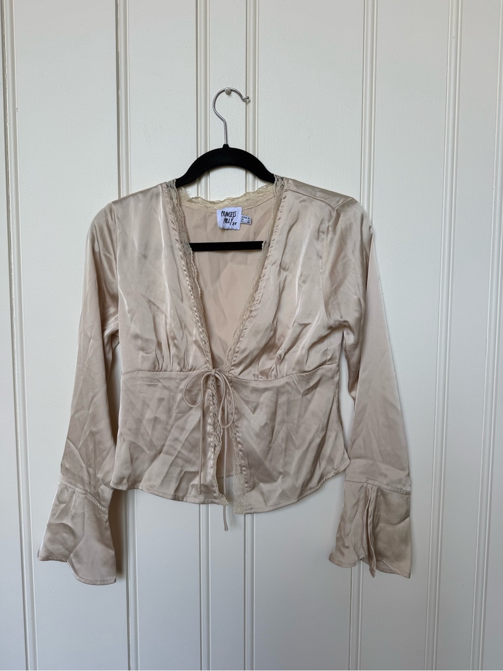 Princess Polly Silk Tie-Front Blouse in Champagne